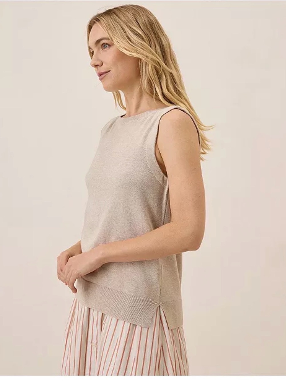 Pact organic cotton Crewneck Knit shell Top in Light Taupe medium - Picture 2 of 7